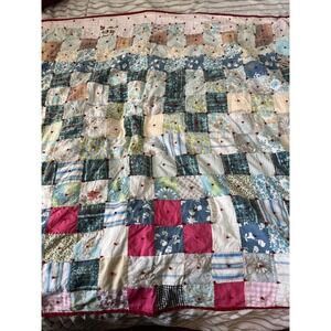 VTG Hand Sewn Hand Tied Patchwork Lap Blanket Quilt 46"x 56" Vintage Granny Core